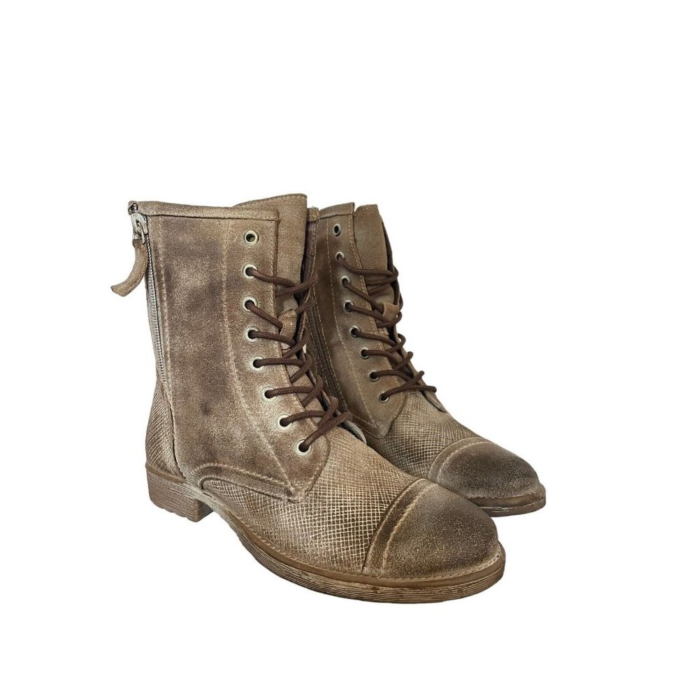 Roan by Bed Stu Womens Size 7 Leather Affair Distressed Combat Boots‎ Zip Lace